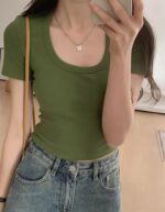 Camiseta lisa y sencilla, con cuello redondo - Image 3