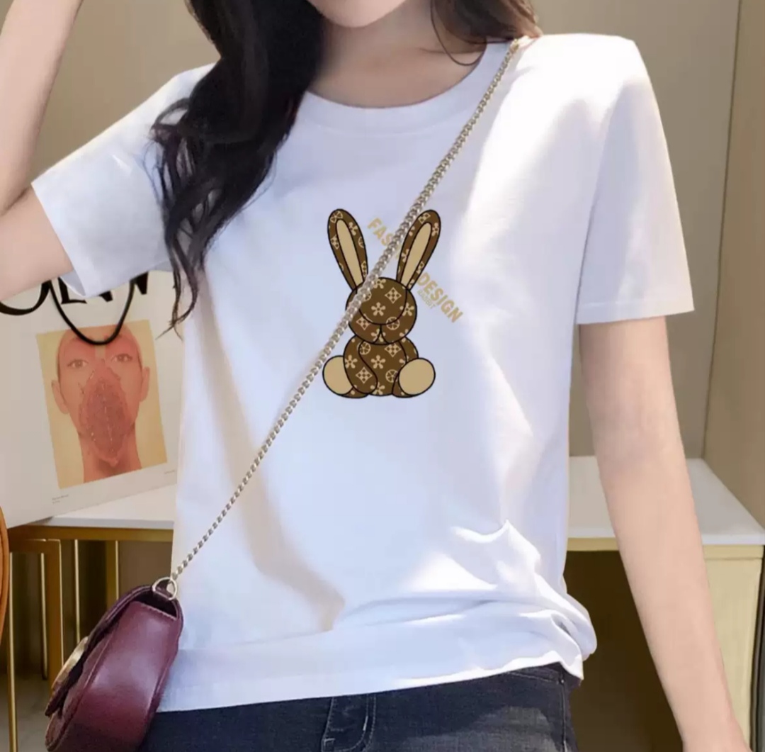 y Camiseta con estampado de conejo, y sencilla - Image 1