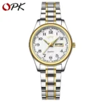 Reloj de pulsera OPK con caja para mujer color plateado y dorado