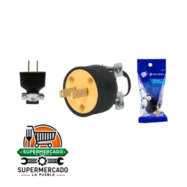 Enchufe 2 patas c/ abrazadera de acero Volteck