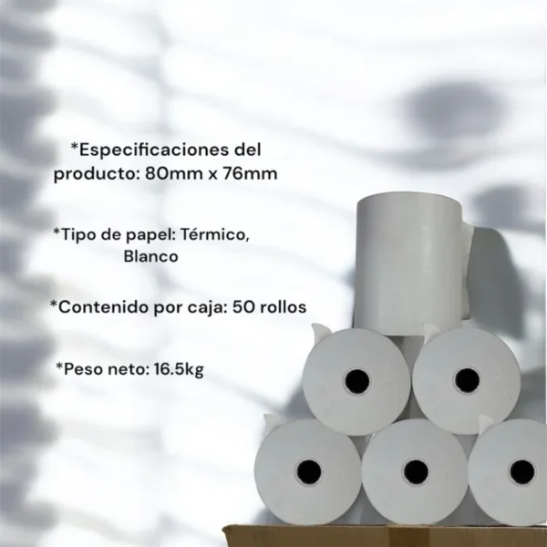 Caja 50 Rollos para impresoras térmicas 80mm x76mm