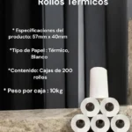 Caja 200 rollos rollos térmicos para impresoras livianas 57mm x 40mm