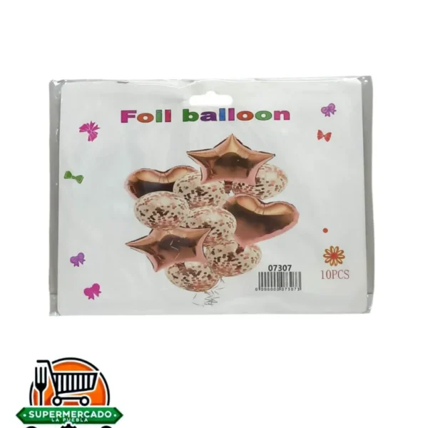 Set 10 pcs globos redondos , de estrella y de corazon
