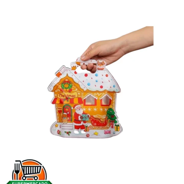 Bolsa plástica navideña casita amarilla para confites