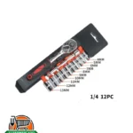 Juego 12 pcs de Ratch 1/4¨ mango rojo y negro